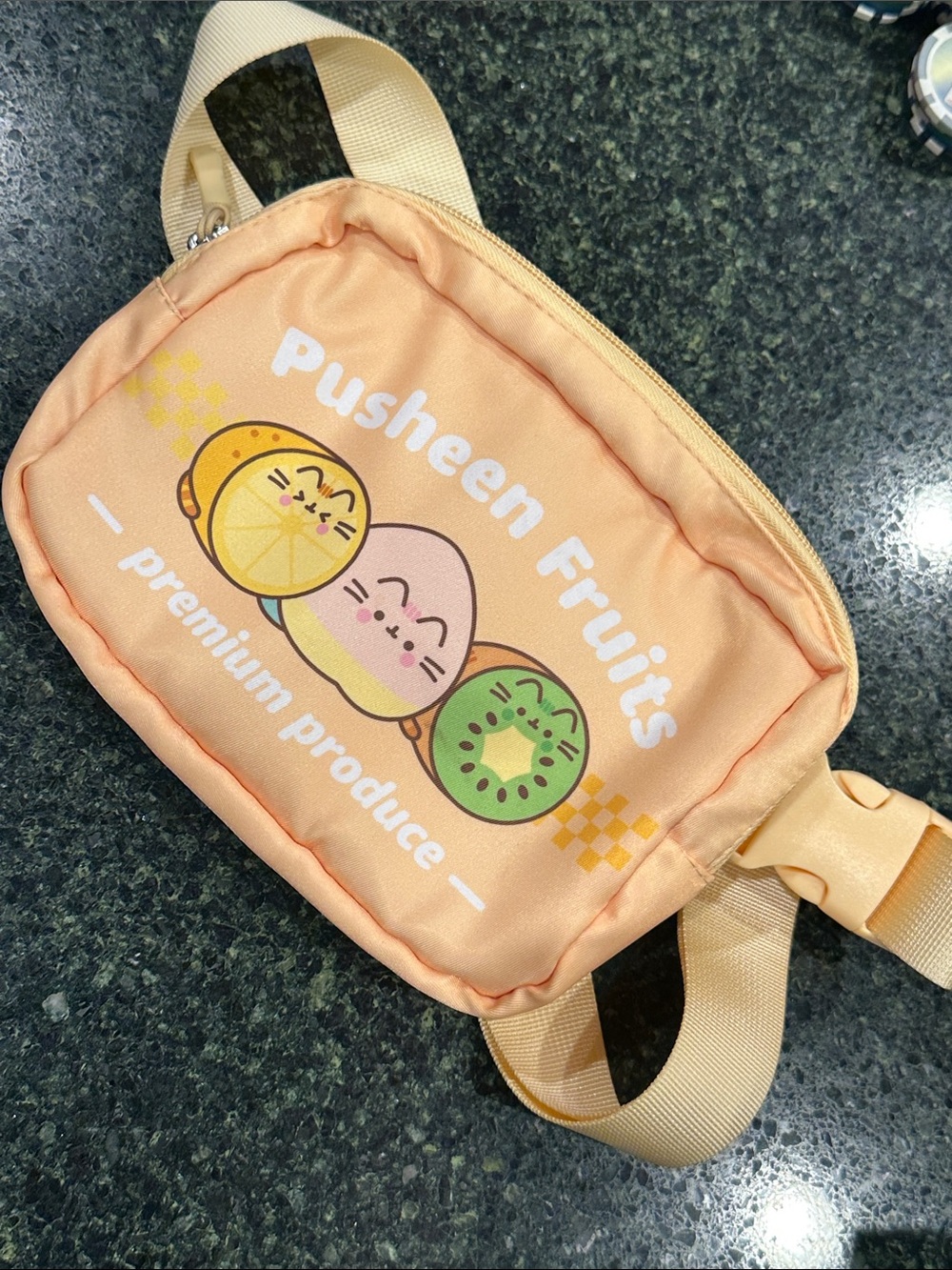 Pusheen fruits Peach orange Crossbody Bag purse cat pouch EUC